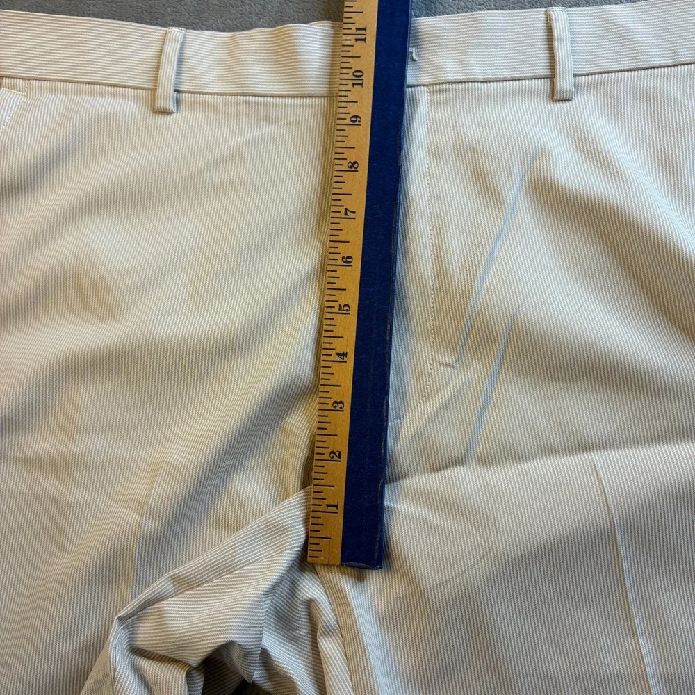Peter Millar Mens 36 Crown Sport Wicking Golf Shorts Tan White Micro Stripe 9in